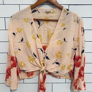 Billabong crop floral front tie Top S